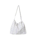 Floral canvas shoulder bag with white drawstring closure and colorful flower patterns - Purple