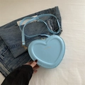 Minimalist light blue heart shaped crossbody bag with gold fashion text and PU leather - Blue