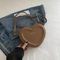 Brown heart-shaped PU leather crossbody bag with adjustable strap and gold hardware - Brown