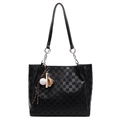 Sac fourre-tout noir à carreaux classiques avec étiquette mode et breloques de sport - Sac Unique / Noir