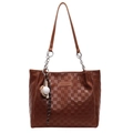 Sac fourre-tout marron à motif damier avec bandoulière chaîne et breloque baseball - Sac Unique / Marron