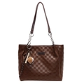 Sac cabas marron foncé à motif damier avec bandoulière et charms de baseball - Sac Unique / Marron