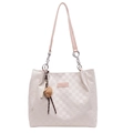 Sac fourre-tout à carreaux blanc cassé avec anses roses et charm gant de baseball - Sac Unique / Blanc Cassé