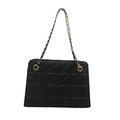 Sac bandoulière matelassé noir classique avec chaîne dorée et motif de losanges chic - Noir
