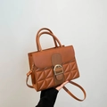 Retro caramel brown quilted square bag with horse-bit gold buckle and adjustable strap - Brown