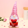 Pink heart patterned gnome plush toy holding a red LOVE heart for Valentine gift - Male Model Holding Heart / 35cm