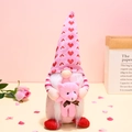Pink heart gnome plush holding a love bear, valentine decoration in a romantic setting - Valentine's Day Pink Rudolph Holding A Teddy Bear For Women / Height 35cm