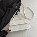 White faux leather crossbody bag with checkered pattern and top handle for women - White