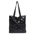 Sac fourre-tout noir matelassé chic avec finition brillante et poignées pour femmes - Noir