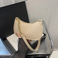 Elegante borsa sottobraccio beige trapuntata a V con catena dorata di classe - Khaki Senza Pendente