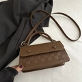 Dark brown retro plaid shoulder bag with vintage checkered texture and top handle - Brown