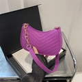 Retro purple quilted shoulder bag with gold chain and V-pattern stitching detail - Purple No Charm