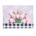 Christmas gnome placemat with red gnomes and black buffalo check border detail - Black and White Plaid Gnome Placemat