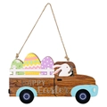Targa porta pasquale in legno con luci LED, coniglio e uova colorate decoro - Targa LED Pasqua