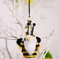 Gnom-Plüsch-Bienenanhänger mit gelben Streifen und Bart für festliche Hängedekoration - Weißer Hut Stil