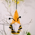 Bienen-Gnom Anhänger mit gelb gestreiftem Körper, orangem Hut und weißem Bart - Orangener Wabenhut Stil