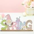 Easter wooden SPRING sign with gnome and flower details on wood base - SPRING Ornament