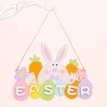 Easter wooden ornament featuring a white bunny and colorful eggs spelling EASTER with rope - Easter Letter Bunny Design EASTER