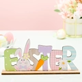 Easter wooden letter ornaments featuring bunny and carrot motifs on a striped base - EASTER Ornament