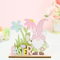 Easter gnome wooden desktop ornament with pink plaid hat and floral Easter sign - Pink Hat EASTER