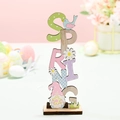 Vertical wooden Spring sign with gnome and floral motifs for Easter decoration - SPRING Letter Style