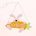 Easter wooden welcome sign featuring a cute grey rabbit holding a large orange carrot - Easter Letter Carrot Design WELCOME