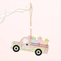 Easter gnome in a truck with colorful carrots wooden ornament with Happy Easter sign - Carrot Style / Small B