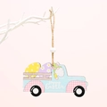 Easter wooden truck ornament with gnome and colorful eggs hanging on branch - Easter Egg Style / Small A