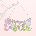 Adorno de Pascua de madera con gnomo, huevo de lunares y margarita en cuerda de yute - Estilo HAPPY EASTER (Diseño de Gnomo)
