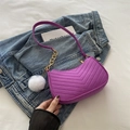 Purple quilted underarm bag with gold chain strap and a white plush charm detail - Purple With Charm