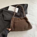 Brown faux fur underarm bag with slim shoulder straps for a cozy autumn look - Brown