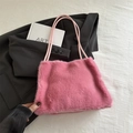 Pink faux fur tote bag with plush texture and thin straps for autumn winter fashion - Pink