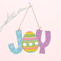 Adorno de Pascua JOY de madera con diseño de huevo de colores y pompones - Estilo JOY (Diseño de Huevo de Pascua)