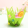 Easter felt basket in green grass design with a cute pink snail and colorful flowers - Model C Snail