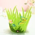 Green felt Easter basket with colorful flowers and butterfly for candy and gifts - Type D Butterfly