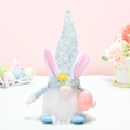 Easter gnome plush in blue sequin hat with bunny ears holding a pink polka dot egg - Light-up Gnome (Blue Style) / Blue