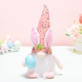 Pink Easter gnome doll with sequined hat, bunny ears, and light blue egg ornament - Pink