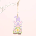 Pendentif en bois gnome de Pâques avec oreilles de lapin mauves et corde en chanvre - Style Chapeau Violet