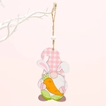 Pendentif de Pâques en bois gnome avec bonnet à carreaux roses et oreilles de lapin - Style Chapeau Plaid Rose