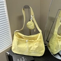 Sac fourre-tout plissé jaune en nylon avec cordon de serrage et porte-monnaie rond assorti - Jaune