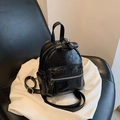Chic black mini backpack with glossy cracked texture and silver metal zippers - Black