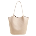 Bolso tote tejido beige de gran capacidad con correas de cuero para estilo veraniego - Sin colgante / Blanco Roto