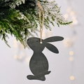 Minimalist black wooden Easter bunny hanging ornament with rustic hemp rope for home decor - Gray