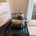 Mini silver backpack in metallic cracked leather texture with sweet bow detail - Bowknot Decoration Style / Silver