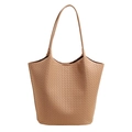Bolso tote grande de cuero trenzado marrón claro con elegante patrón Intrecciato - Sin colgante / Caqui