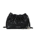 Schwarze gewebte Eimertasche mit silberner Kette und Metallkugel-Detail - Klein / Schwarz