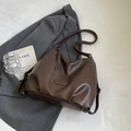 Minimalist large brown soft leather tote bag with elegant shoulder strap and embossed detail - Coffee without Pendant