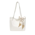 Weiße Damen-Shopper aus geflochtenem Leder mit elegantem Kirsch-Seidenschal-Detail - Beige