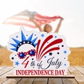 4th of July Independence Day wooden tabletop decoration with Statue of Liberty design - Glasses and Statue Style