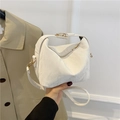White pleated retro pillow bag for women with gold hardware and adjustable strap - White